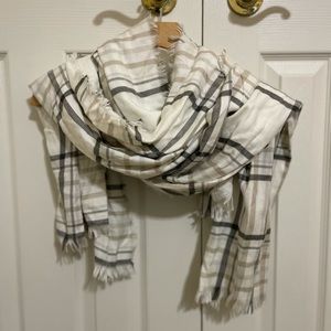 Long Plaid Scarf with Fringes